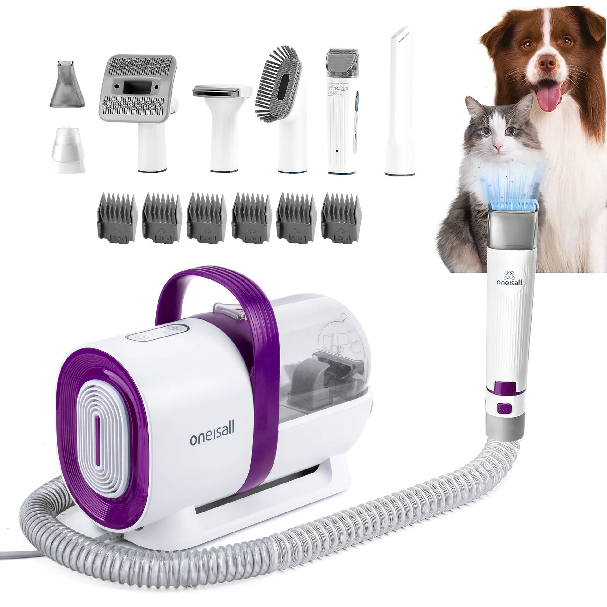 7 in 1 Dog Grooming Kit, Low Noise Pet Grooming Vacuum with 1.5 L Dust Cup, Dog Vacuum for Shedding Grooming, with 7 Professional Grooming Tools for Dogs Cats Pet Hair &Home Cleaning, Purple